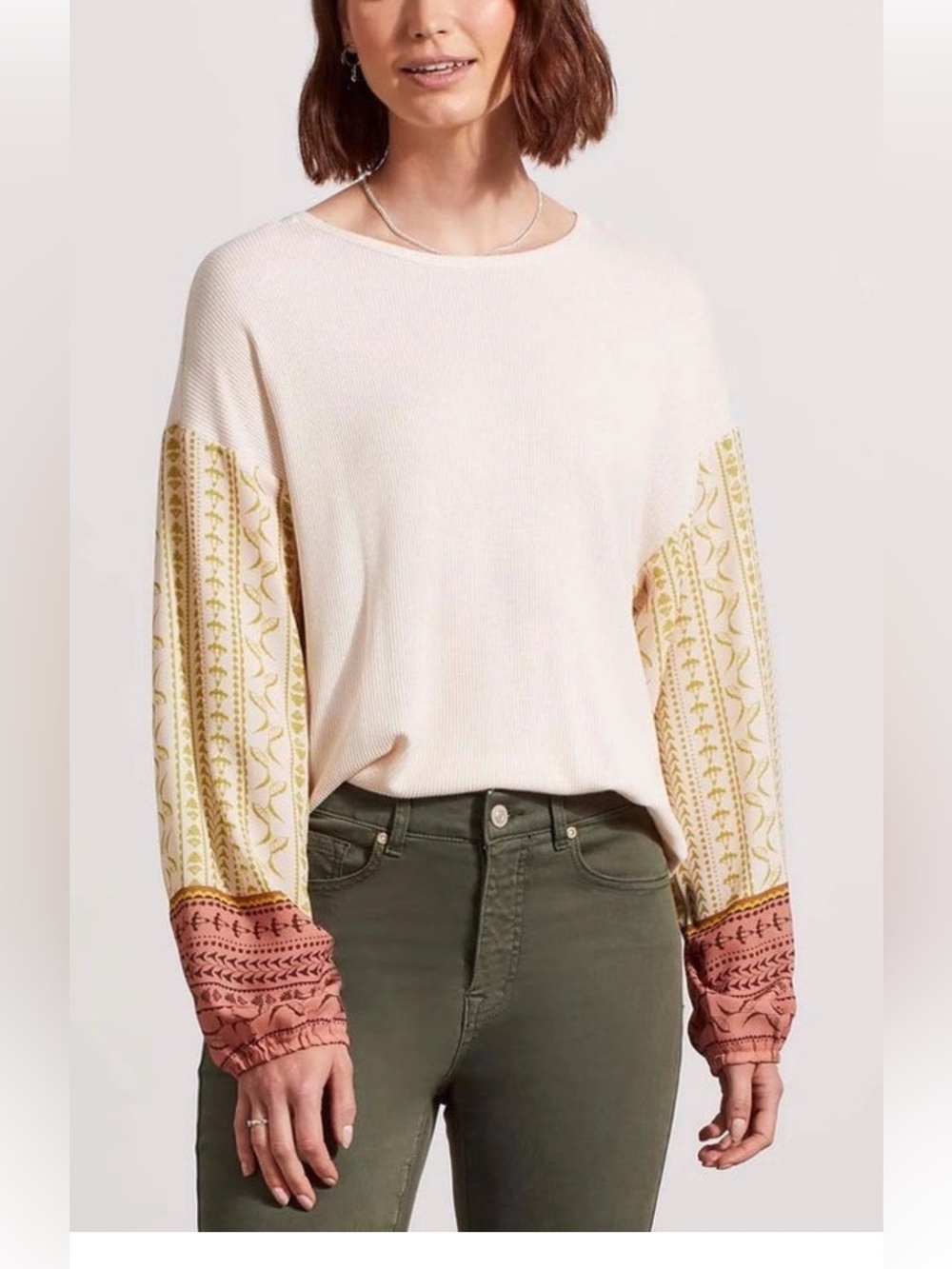 NWT Tribal Jeans Boho Mixed Media Balloon Sleeve Top Boho Size 1X